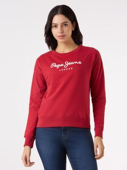 Pepe Jeans - Red Printed Full Sleeves Women Sweatshirt