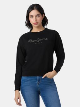 Pepe Jeans - Black Embellished Full Sleeves Women Sweatshirt