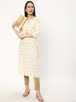 R&B - Off White Micro Floral Printed Straight Kurta