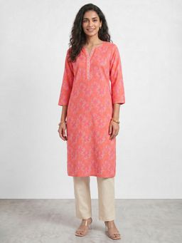 R&B - Pink Floral Printed Straight Kurta