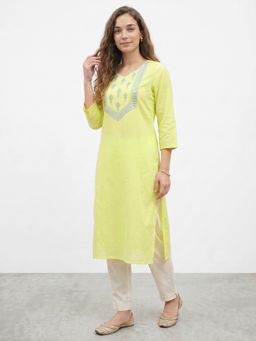 R&B - Green Embroidered Straight Kurta