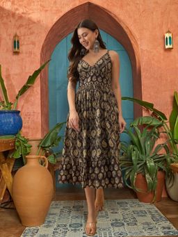 Stylum - Black Paisley Printed Cotton Tiered Dress