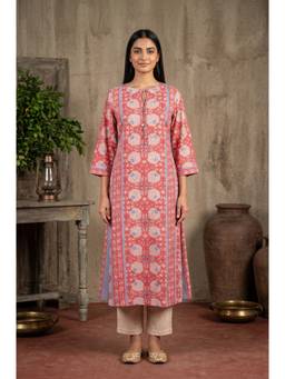 Folksong - Pink Floral Block Printed Pure Cotton Kurta