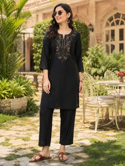 Nayam by lakshita - Black Sequined Embroidery Kurta with Pant