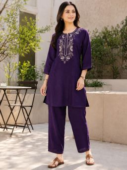 Nayam by lakshita - Purple Sequined Embroidery Kurta with Pant