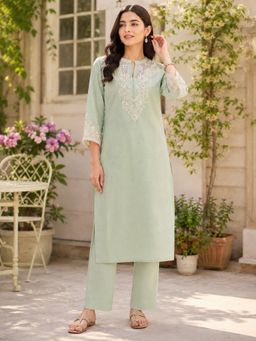 Nayam by lakshita - Mint Green Pure Cotton Chikankari Embroidered Kurta with Pant