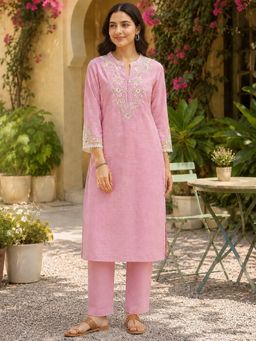 Nayam by lakshita - Pink Pure Cotton Chikankari Embroidered Kurta with Pant