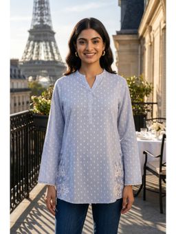 W - Light Blue Floral Embroidered Top