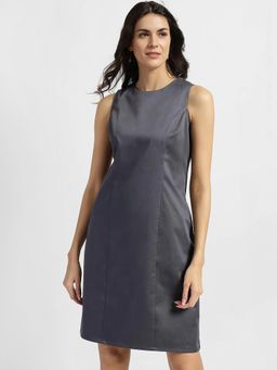 FableStreet - Grey Solid Shift Sleeveless Dress
