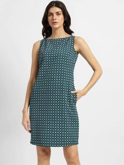 FableStreet - Blue Geometric Print Shift Dress