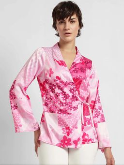 FableStreet - Satin Wrap Top - Pink
