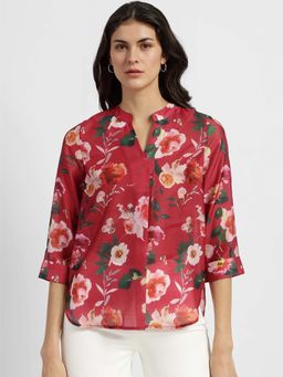 FableStreet - Sheer Chanderi Floral Top - Red