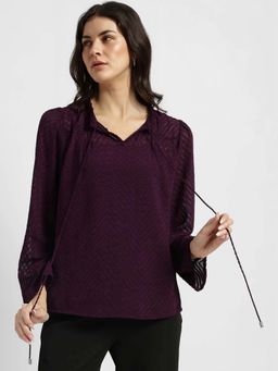 FABLE STREET - Ruffle Tie Up Neck Top - Purple