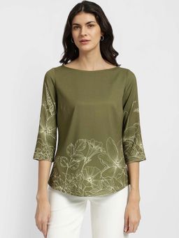 FableStreet - Placement Floral Print Top - Green