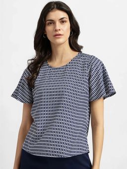 FableStreet - Geometric Bell Sleeves Top - Blue