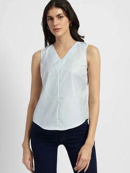 FableStreet - V Neck Sleeveless Top - Light Blue