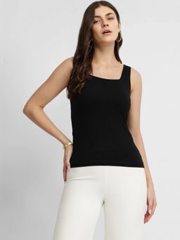 FableStreet - Stretchable Cotton Tank Top - Black