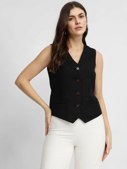FableStreet - Linen Waistcoat Top - Black