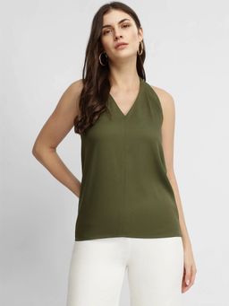 FableStreet - Cotton Halter Neck Top - Olive