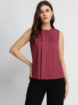FableStreet - Cotton Pleated Top - Burgundy