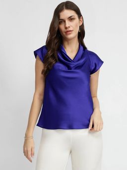FableStreet - Satin Cowl Neck Top - Royal Blue
