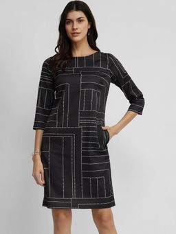 FableStreet - Satin Dash Print Shift Dress - Black