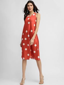 FableStreet - Satin Midi Dress - Rust