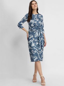 FableStreet - Satin Floral Dress - Blue