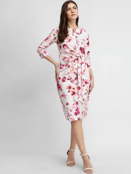FableStreet - Floral Tie Up Dress - Pink