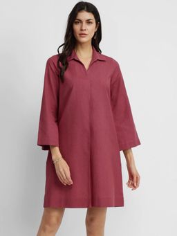 FableStreet - Cotton A-Line Dress - Burgundy