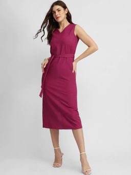 FableStreet - Cotton Shift Dress with Belt - Pink