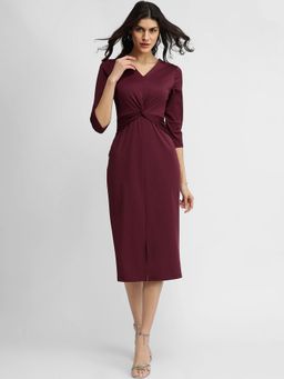 FableStreet - Stretchable Tie-Up Dress - Maroon