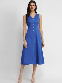 FableStreet - Button Down Dress - Royal Blue