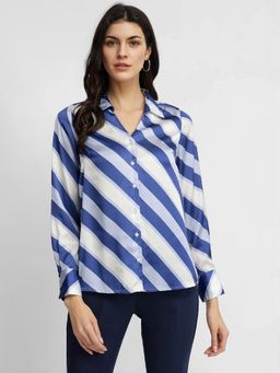 FableStreet - Satin Striped Shirt - Blue