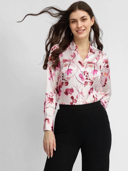 FableStreet - Satin Floral Shirt - Pink