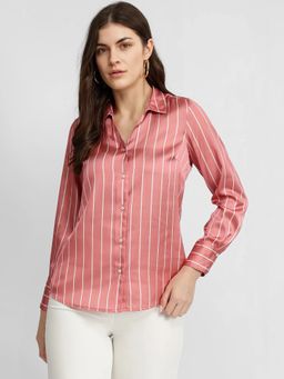 FableStreet - Satin Striped Shirt - Dusty Pink