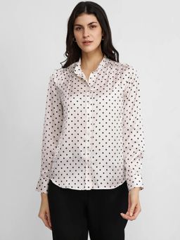 FableStreet - Satin Polka Dot Shirt - White
