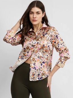 FableStreet - Satin Abstract Print Shirt - Multi-Color