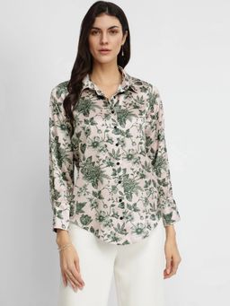 FableStreet - Satin Floral Shirt - Green