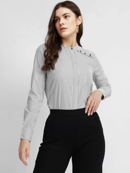 FableStreet - Cotton Striped Shirt - Grey