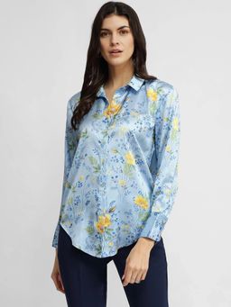 FableStreet - Satin Floral Shirt - Blue