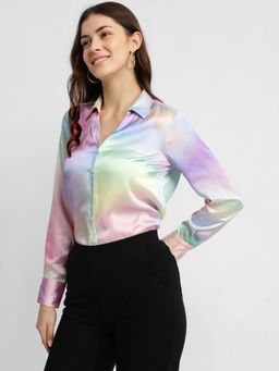 FableStreet - Satin Ombre Shirt - Multi-Color