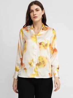 FableStreet - Satin Floral Shirt - Yellow
