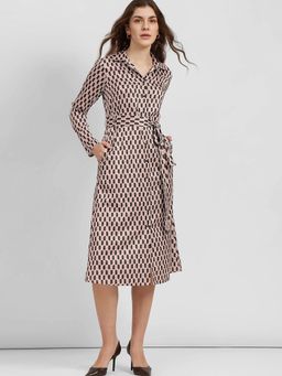 FableStreet - Satin Button-Down Shirt Dress with Belt