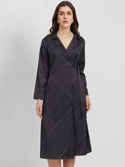 FableStreet - Black Satin Wrap Dress