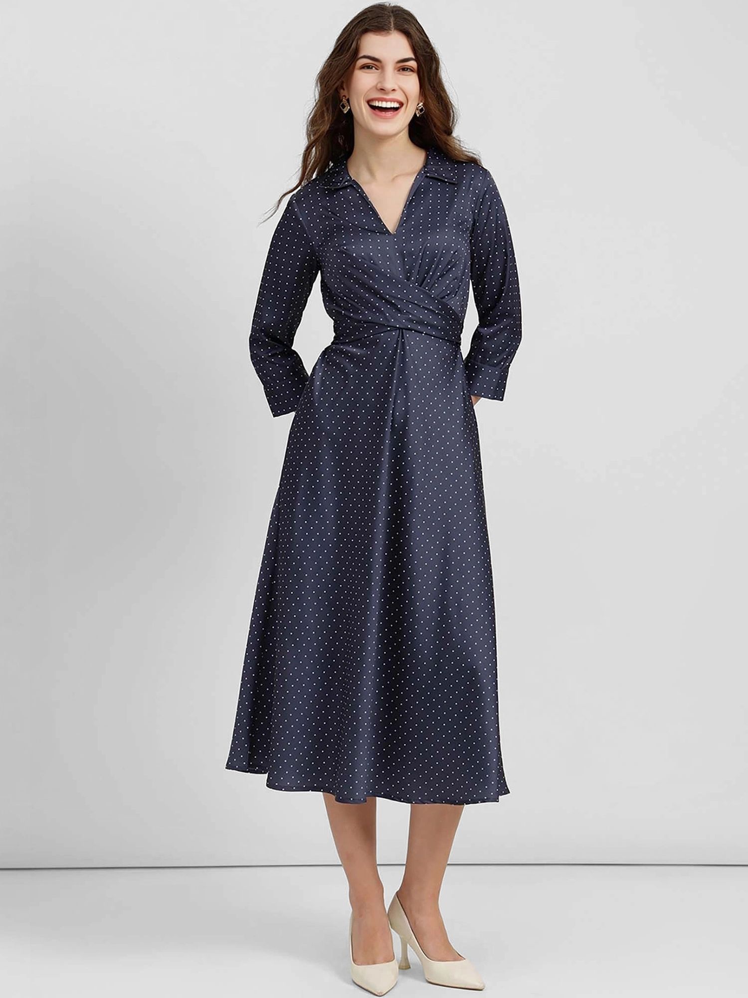 fable street Navy Blue Satin Striped Dress-picture-14