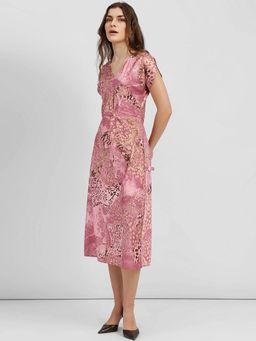 FableStreet - Dusty Pink Satin Knot A-Line Dress