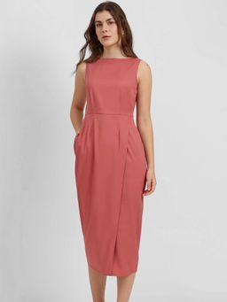 FableStreet - Dusty Pink Boat Neck Midi Dress