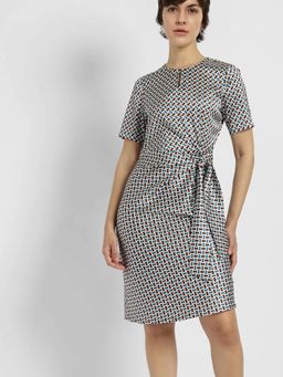 FableStreet - Satin Printed Tie Up Dress