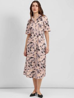 FableStreet - Multi-Color Satin Floral Shirt Dress